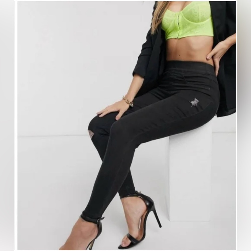 SPANX Black High-Waist Distressed Jeggings